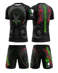 Ensemble MMA personnalisé OCTOGOAT collection DZ Black
rashguard noir, vert et rouge avec prénom et drapeau algérien 