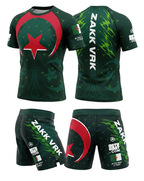 Ensemble MMA personnalisé OCTOGOAT collection DZ
rashguard vert et rouge avec prénom et drapeau algérien 