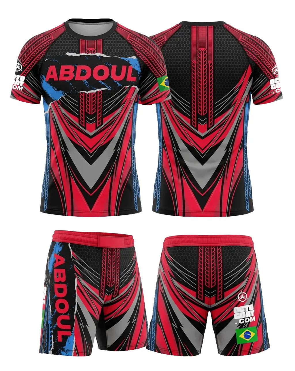 Ensemble MMA personnalisé avec rashguard et short de combat, design premium OCTOGOAT