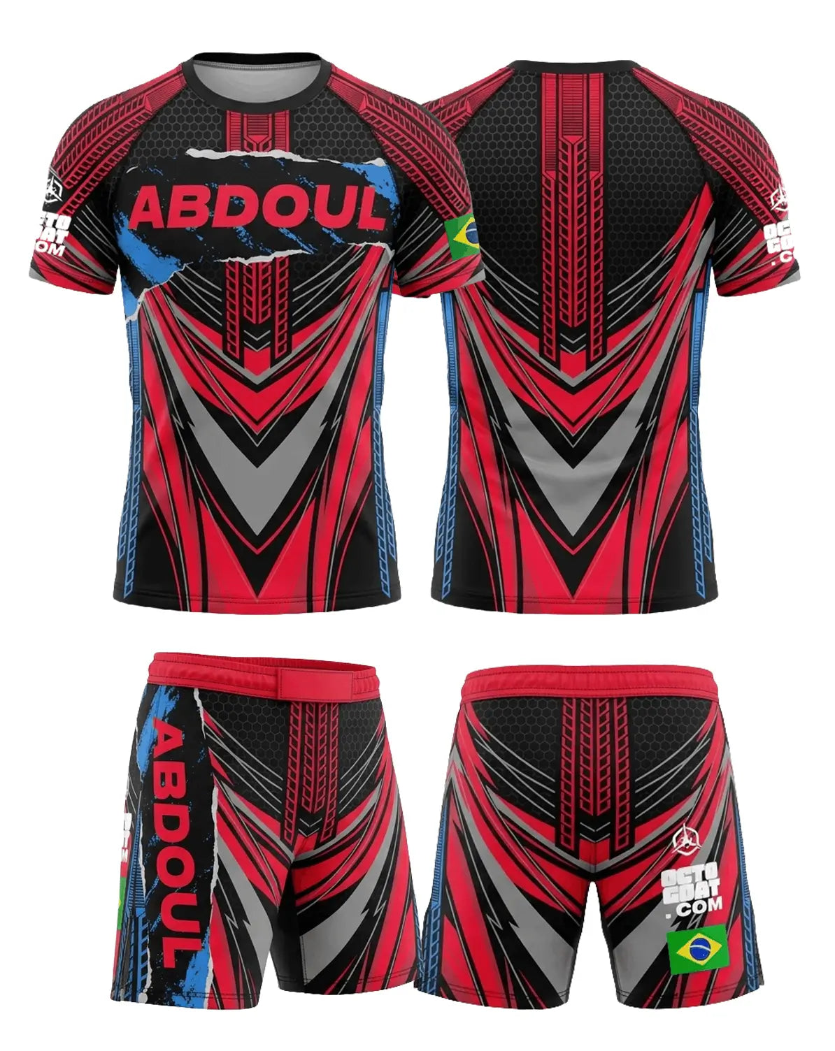 Ensemble MMA personnalisé avec rashguard et short de combat, design premium OCTOGOAT