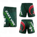 Short de combat MMA vert aux couleurs de l'Algérie (DZ) avec grand croissant et étoile rouges, personnalisé avec un nom au choix et logo Octogoat.