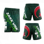 Short de combat MMA vert aux couleurs de l'Algérie (DZ) avec grand croissant et étoile rouges, personnalisé avec un nom au choix et logo Octogoat.