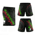 Short MMA noir et vert avec croissant algérien, écritures personnalisées et équipement de combat performant.