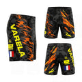 Short de combat MMA gris et noir avec des flammes , personnalisé avec drapeau à l'arrière.