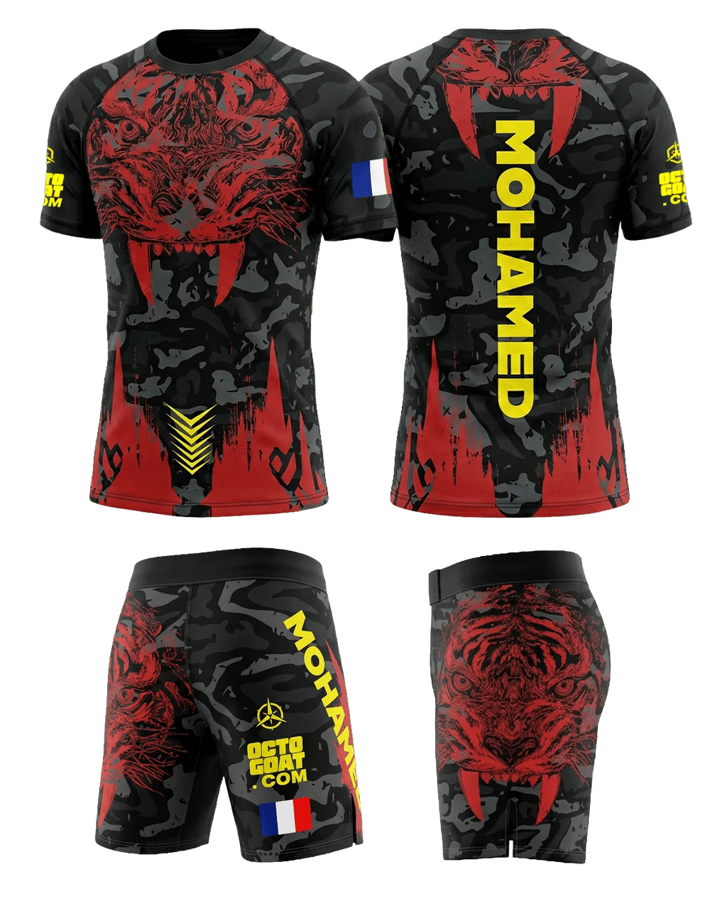 Tenue MMA technique personnalisée avec rashguard respirant et short assorti