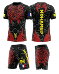Tenue MMA technique personnalisée avec rashguard respirant et short assorti
