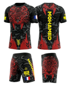 Tenue MMA technique personnalisée avec rashguard respirant et short assorti