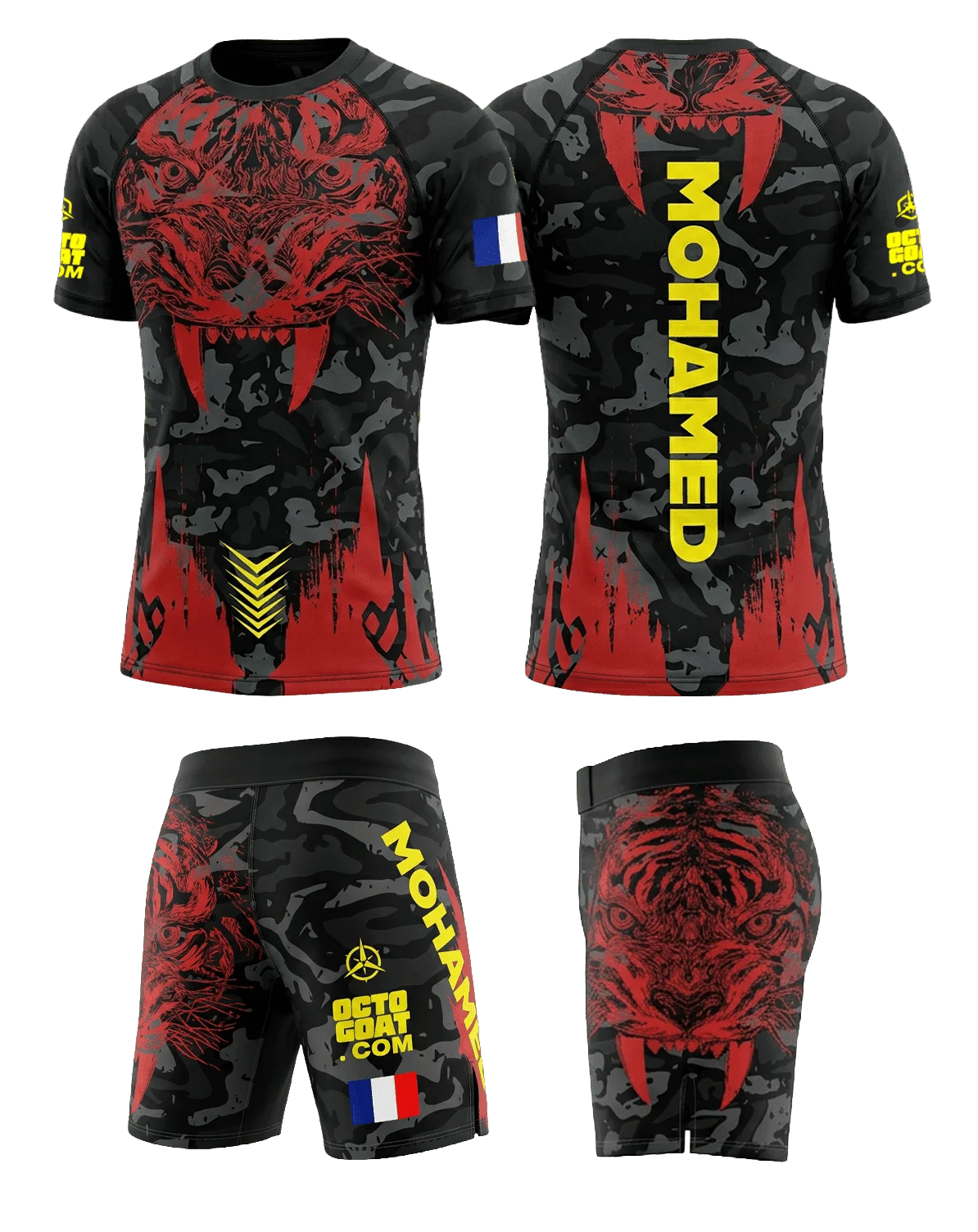 Tenue MMA technique personnalisée avec rashguard respirant et short assorti