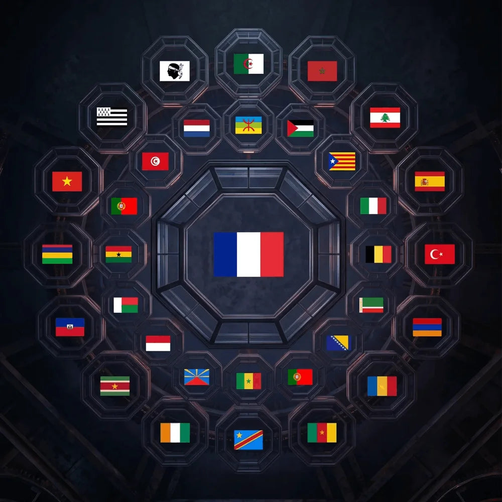 Plus de 30 drapeaux de pays et régions (France, Algérie, Maroc, Tunisie, Portugal, Bretagne, Corse) disponibles pour personnaliser son short de combat Octogoat.