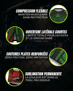 Short et rashguard grappling no-gi OCTOGOAT — ouverture latérale courte, compression légère, sublimation permanente résistante aux lavages, pièce unique personnalisée