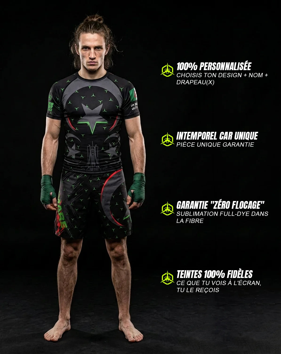 Rashguard MMA personnalisé avec nom et drapeau — OCTOGOAT, pièce unique fabriquée à la demande
