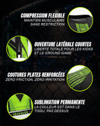 Caractéristiques techniques rashguard MMA OCTOGOAT — compression flexible, coutures plates renforcées, sublimation permanente, ouverture latérale courte pour kicks et ground game