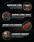 Short et rashguard grappling no-gi OCTOGOAT — ouverture latérale courte, compression légère, sublimation permanente résistante aux lavages, pièce unique personnalisée