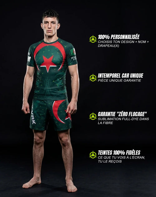 Rashguard MMA personnalisé avec nom et drapeau — OCTOGOAT, pièce unique fabriquée à la demande