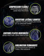 Caractéristiques techniques rashguard MMA OCTOGOAT — compression flexible, coutures plates renforcées, sublimation permanente, ouverture latérale courte pour kicks et ground game